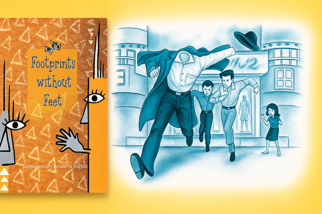 Combined thumbnail showing NCERT Class 10 Footprints Without Feet Chapter 5 cover with its illustrated scene.