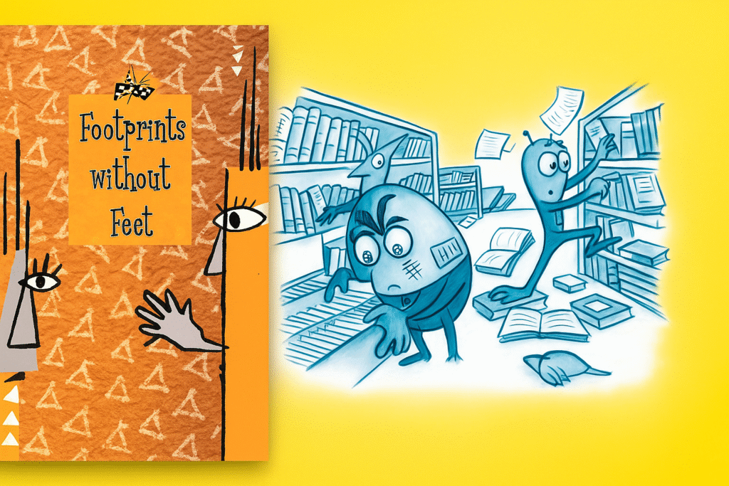 Combined thumbnail showing NCERT Class 10 Footprints Without Feet Lesson 9 The Book That Saved the Earth cover and illustration.