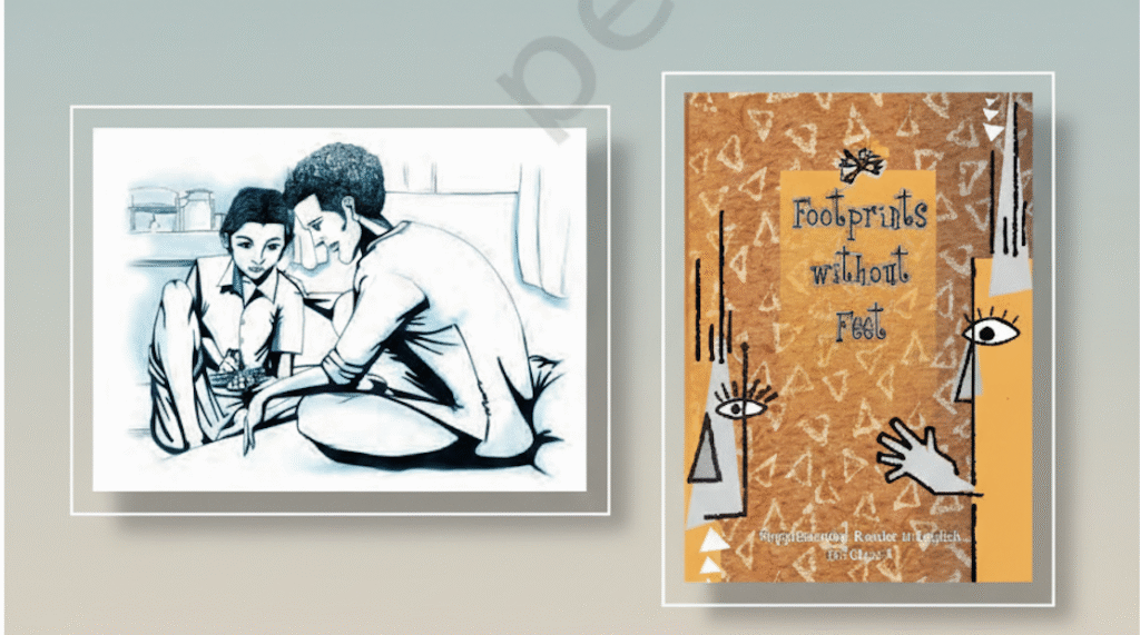 NCERT Footprints Without Feet Class 10 book cover with chapter 2 The Thief's Story illustration combined