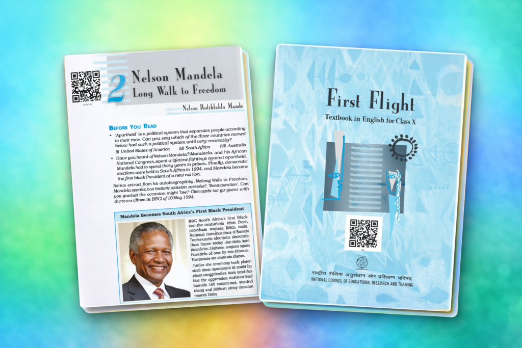 Class 10 CBSE First Flight book cover with Chapter 2 Nelson Mandela Long Walk to Freedom lesson page