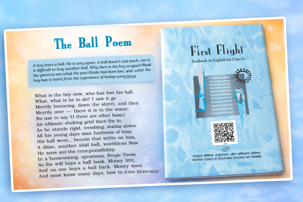 Class 10 CBSE First Flight book cover with The Ball Poem chapter three part four lesson page
