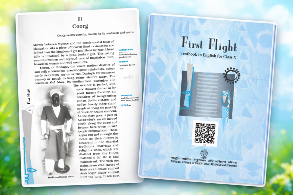 Class 10 First Flight Coorg Chapter 5 Part 2 lesson page and official NCERT book cover combined thumbnail