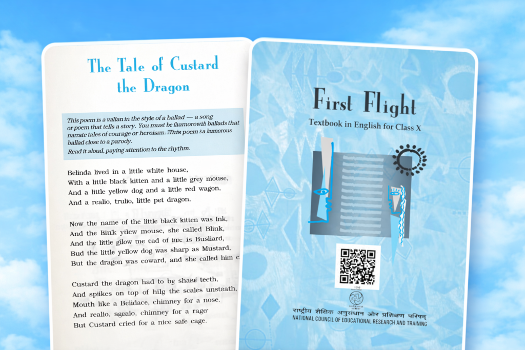 Class 10 CBSE First Flight book cover with Tale of Custard the Dragon Chapter 7 lesson image