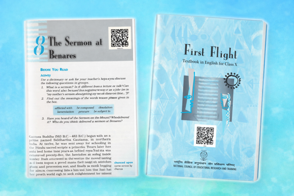 Class 10 CBSE First Flight book cover with Chapter 8 The Sermon at Benares lesson image